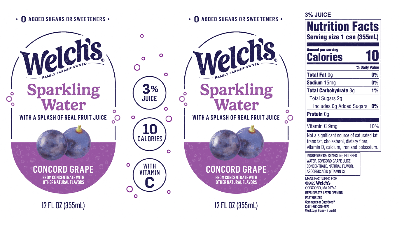 Picture of a cold and refreshing can of Welch's sparkling water.